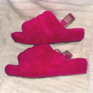 UGG Fluff Yeah Plush Fur Slide Slipper Sandals Hot Pink Size 11 Hard Bottom READ